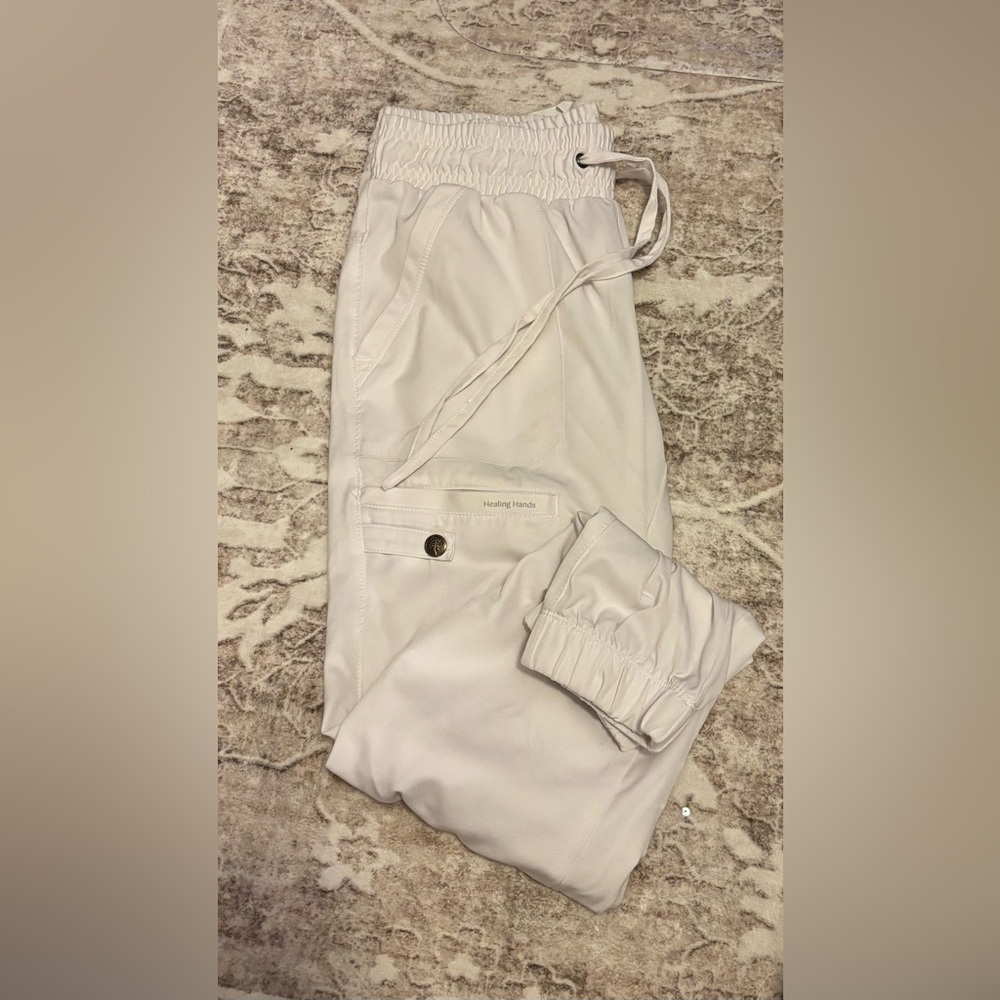 Healing Hands White Jogger Scrub Pants